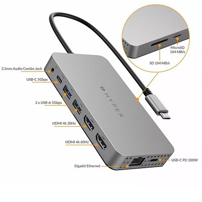 USB Хаб Hyper HyperDrive Dual 4K HDMI 10-в-1 USB-C в Великом Новгороде