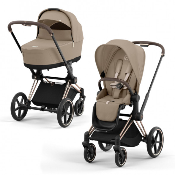 Коляска 2 в 1 Cybex Priam IV Cozy Beige, шасси Rosegold в Великом Новгороде