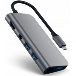 USB-концентратор Satechi Aluminum Type-C Multimedia Adapter (ST-TCMM8PA), разъемов: 4, space gray