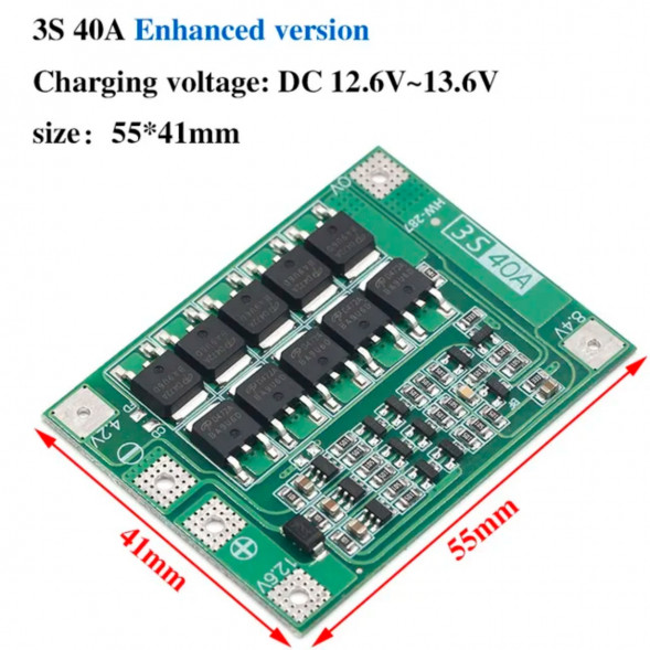 Плата защиты аккумулятора BMS 3S 40A 12.6 для Li-ion в Великом Новгороде