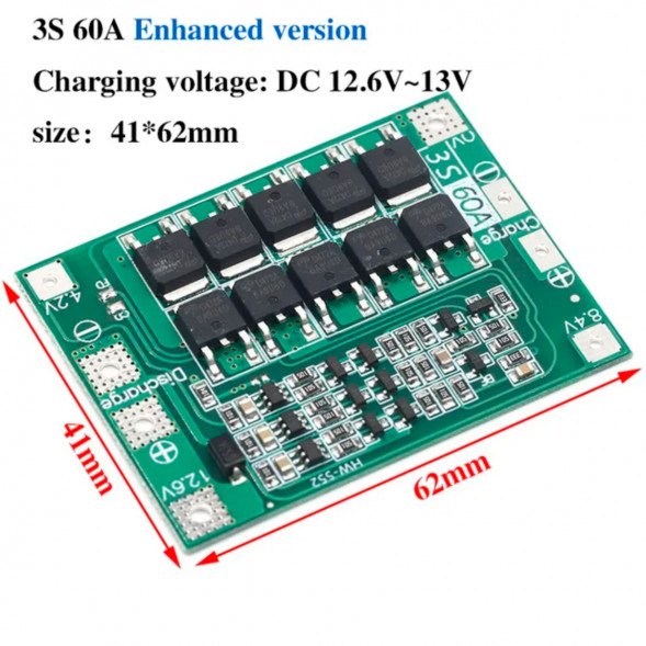 Плата защиты аккумулятора BMS 3S 60A 12.6 для Li-ion в Великом Новгороде