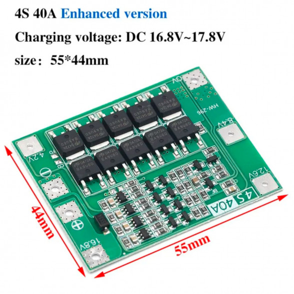 Плата защиты аккумулятора BMS 4S 40A 16.8 для Li-ion в Великом Новгороде