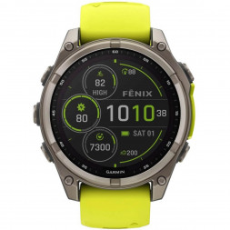 Умные часы Garmin Fenix 8, 51 мм, Solar, Sapphire Titanium with AMP Yellow/Graphite Silicone Band 010-02907-20