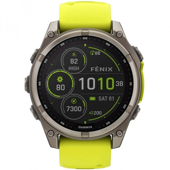 Умные часы Garmin Fenix 8, 51 мм, Solar, Sapphire Titanium with AMP Yellow/Graphite Silicone Band 010-02907-20 в Великом Новгороде